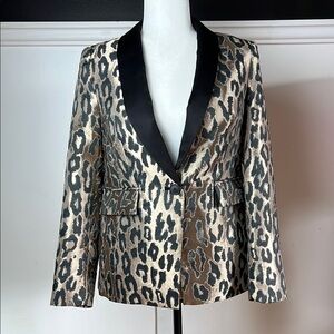VINCE CAMUTO Shiny Leopard Print Women's Blazer with Black Lapel NWOT